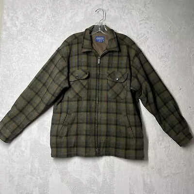 VTG PENDLETON Shadow Plaid Wool Thinsulate Lined Zip Hunting Barn Jacket Large • $64