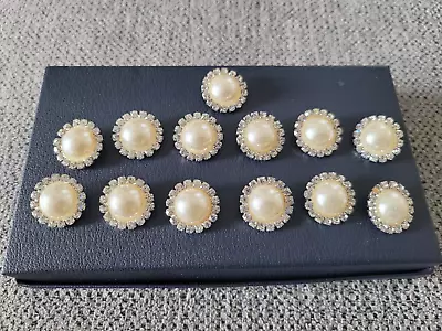 Vintage Buttons Faux Pearl White Cab With Rhinestones • $15