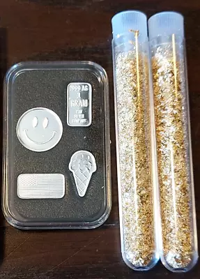 (4) X 1 Gram 999 Silver Bars - Different Designs - And 2 Vials Of Gold Flakes! • $19.89