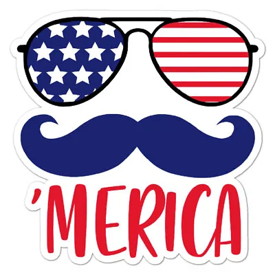 'Merica Mustache Glasses Vinyl Decal Sticker Indoor Outdoor 3 Sizes #9921 • $5.95