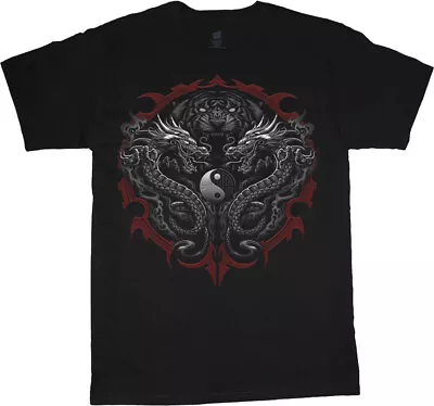 Mens T-shirt Yin Yang Twin Dragons Tiger Mens Graphic Tee Clothing Apparel • $15.95