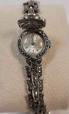 RARE! Vintage Bucherer Ladies Peekaboo Silver/Marcasite 17 Jewel Wristwatch • $239.99