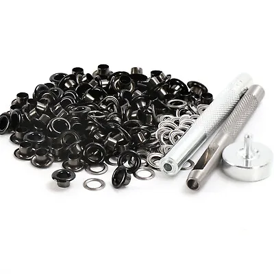 £7.58 • Buy Black 6/8/10mm 100 Set Leather Eyelets Ring Washer Grommets Tools Setter Punch