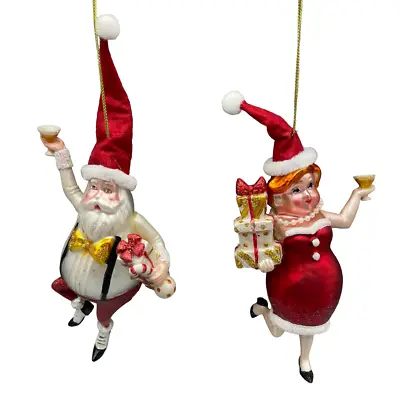 Katherines Collection Santa & Mrs. Claus W/ Martini Glasses Christmas Ornaments • $29.99