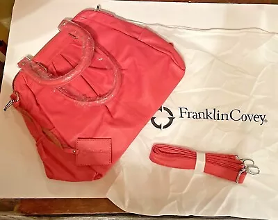 FRANKLIN COVEY Coral Orange Leather Satchel Crossbody Strap Purse + Dust Bag NEW • $53.99