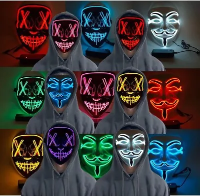 Neon Stitches LED Mask Wire Light Up Purge Halloween Costume Mask Cosplay Party • $12.89