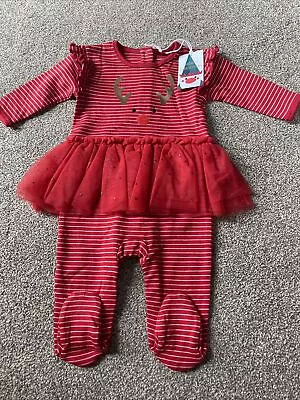 Next Baby Girls Reindeer Tutu Sleepsuit Romper 0-3 Months • £10