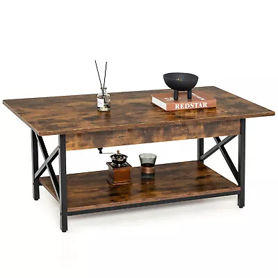 Retro Industrial Style Coffee Table W/Well-Supported Legs & Powder-Coated Finish • $99.49