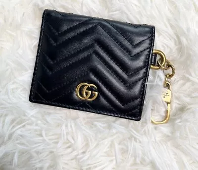 Mint Auth GUCCI GG Marmont Card Case Compact Fold Wallet Black Leather 546579 • $258.72