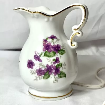 I. W. Rice Porcelain VTG Pitcher Night Light Diffuser Gold Trim VIOLETS WORKS • $23.70