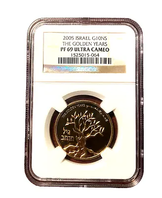 Israel 2005 Gold 1/2 Oz 10 New Sheqalim NGC PF69UC The Golden Years • $1375