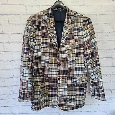 Madison Patchwork Madras Sport Coat Club Jacket Plaid Blazer *see Measurements • $54