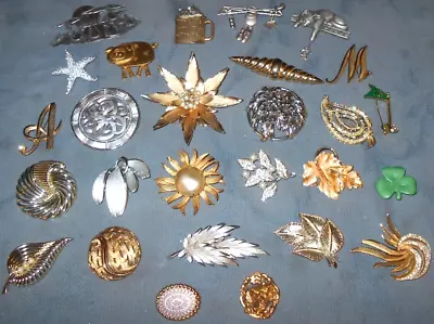 Great Lot  27  Vintage  Designer Signed  Pins Brooches  Many Names & Designs • $99