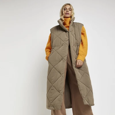 £20 • Buy River Island Womens Gilet Khaki Cocoon Quilted Padded Longline Outerwear Top