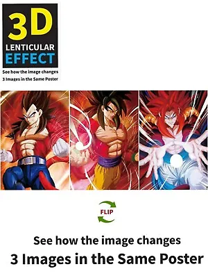 GokuVegetaVegito-3D Lenticular Effect-Anime Dragon Ball Z Poster3 Images In 1 • $15.99