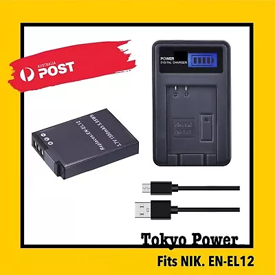 Battery +Usb LCD Charger For Nikon EN-EL12 ENEL12 Coolpix S9050 S9100 S9200 W300 • $29.50