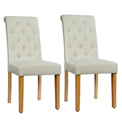 Costway Set Of 2 Tufted Dining Chairs Parsons Upholstered Linen Fabric Beige NEW • $108.80
