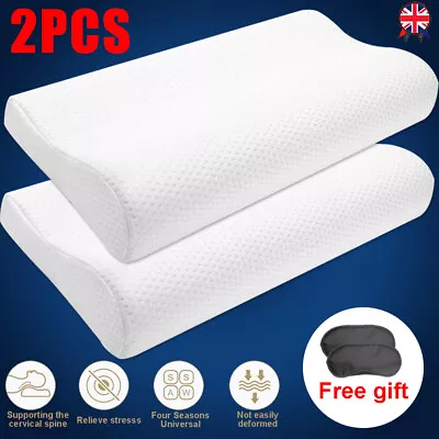 2Pcs Memory Foam Pillow Contour Neck Back Support Orthopaedic Firm Head Pillows • £16.99