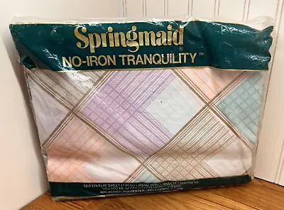 Vintage Springmaid Quadrille Queen Flat Sheet No-Iron Tranquility Pastels New • $19.99