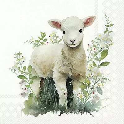 4 COCKTAIL Napkins/25cm/3Ply/Decoupage/Easter/Spring/Little Lamb • £1.15