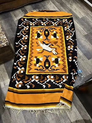 Woven Wool Mexican Blanket Textile Serape Saltillo Bird Design Vintage 43” X  77 • $50