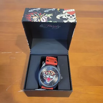 Ed Hardy Men's Matte Red Silicone Strap Watch 46mm • $49.99