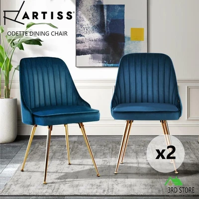 $153 • Buy Artiss Set Of 2 Dining Chairs Retro Chair Cafe Kitchen Modern Metal Legs Velvet 