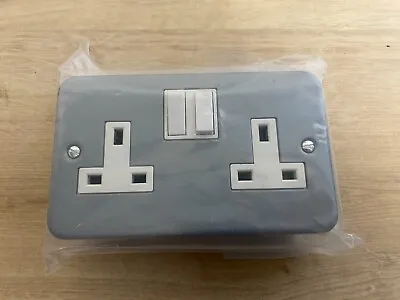 LAP 13A Grey 2 Gang Metal-clad Switched Socket With White Inserts • £8.50