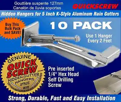 Gutter Hangers 5  5 Inch 10 QuickScrew Rain Bracket Hidden Clip Style With Screw • $18.39