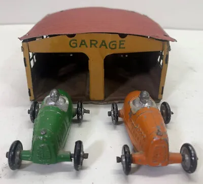 Vintage Rare 1930's German Tin Garage Toy With 2 Original Diecast Racing Cars • $198