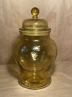 Indiana Glass Pebble Glass Textured Apothecary Jar Canister Amber  Glass Lid VTG • $25