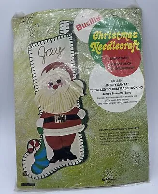 New Vintage Bucilla Christmas Needlecraft Kit 1629 Merry Santa Jeweled Stocking • $29.77