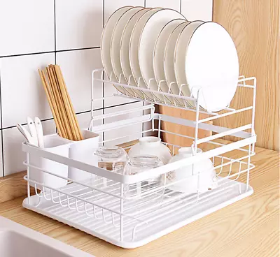 2 Tier Kitchen Dish Rack Dishrack Cup Dish Drainer Plate Tray Holder Organizer • $33.95