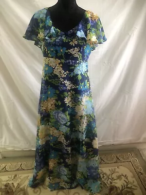 Mark Warren Vintage 60’s Maxi Dress Blue Floral Sz 14 • $35