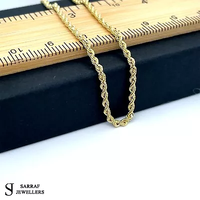 9ct Yellow Gold Rope Chain Necklace Genuine 375 Men&Women 2MM Hallmark ALL SIZES • £214.90