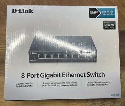 D-Link DGS-108 8-Port Gigabit Unmanaged Ethernet Switch Brand New Sealed In Box • $30