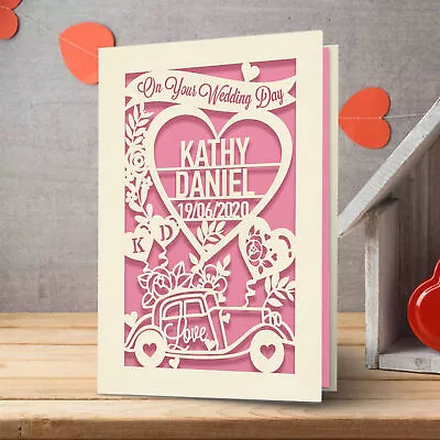 Personalised Wedding Day Card Papercut Greeting Card Congratulations Bride&Groom • £3.99