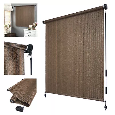 Roller Shade Blind Roll Up Crank For Deck Porch Balcony Patio Light Filter MOCHA • $230.91