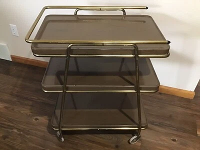 $212.46 • Buy Vintage COSCO Mid Century 3 Tier Metal Rolling Bar Serving Cart WOOD Grain  