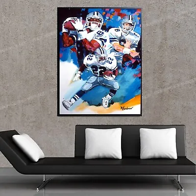 Sale Aikman Smith Irvin Cowboys Hand-Textured 36 H X 24 W Canvas Was 795 Now 275 • $275