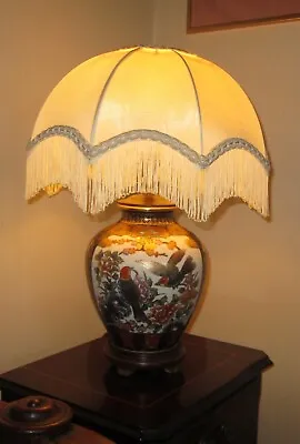 £60 • Buy Vintage Chinese Hand Painted Crackle Glazed Porcelain Table Lamp Base Birds