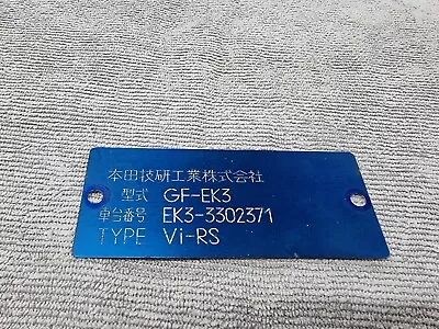 RARE!!Genuine JDM HONDA Civic GF-EK3 Vi-Rs 96-00 BLUE BUILD PLATE CHASSIS BADGE  • $140