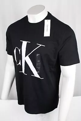 Calvin Klein Men's Monogram Big Logo Short Sleeve Crew T Shirt Black White • $27.19