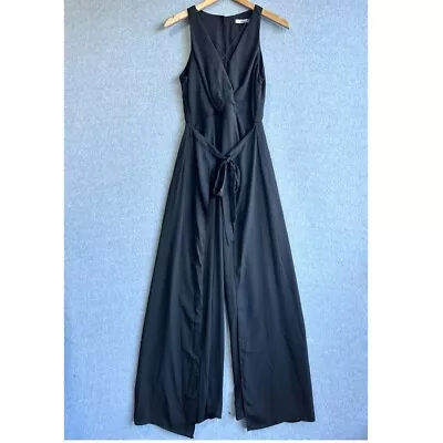 Sheike Jumpsuit Womens Sz 8 Black Sleeveless Apron Tie Wide Leg Split Cutout • $39.99