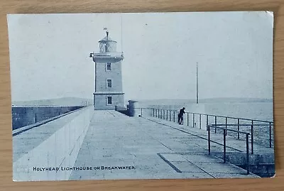 Anglesey Postcard: Lighthouse & Breakwater Holyhead. Photochrom Posted 1914 • £2