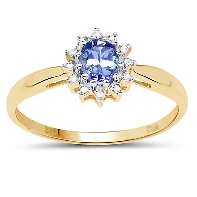 9ct Gold Tanzanite & Diamond Cluster Engagement Ring Anniversary Ring Size H - W • £139.99
