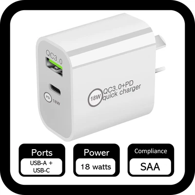 $9.45 • Buy 18W Dual USB Type C Wall Charger Fast PD Power Adapter QC3.0 IPhone IPad 20