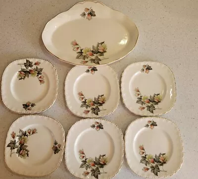 6xVintage Grindley Ceramic Square Side Plate -serving Dish Oval  - Cream Petal  • $29.95