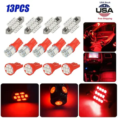 $7.99 • Buy 13pcs Red Auto Car LED Lights Interior Package Kit Dome License Plate Lamp Bulbs