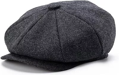 Men's 8 Panel Wool Blend Newsboy Flat Cap Herringbone Tweed Hat • $35.37